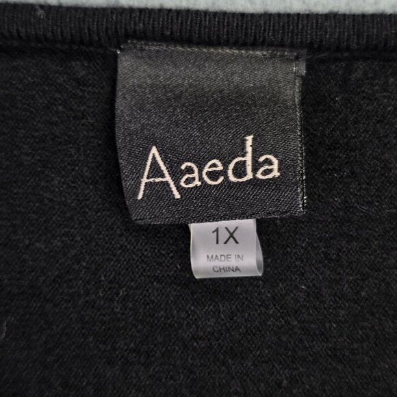 Aaeda Sweater Womens 1X Black Pink Daisy Embroidered 3/4 Sleeve Dolman Hippie - Picture 3 of 11